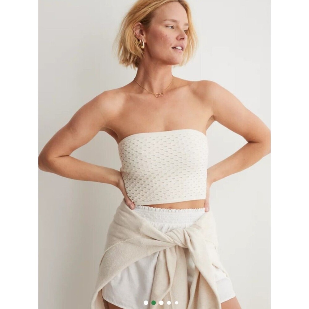 New Aerie Crochet Sweater Tube Top S Soft Muslim Ivory Cropped Fitted Strapless